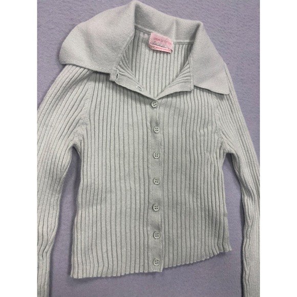 Urban Outfitters Skylar S Mint Green Ribbed Collared Button Up Cropped Sweater - Picture 4 of 10